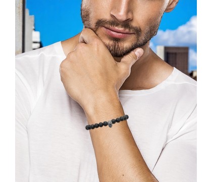Bracelet tête de mort acier Pierre de Lave pierres naturelles