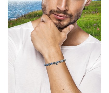 Bracelet tête de mort acier Sodalite pierres naturelles