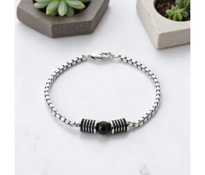 Bracelet perle de pierre naturelle Agate acier