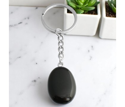Porte-clés pierre naturelle Obsidienne noire argenté
