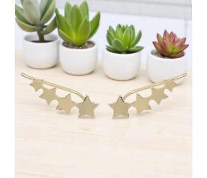 Boucles d'oreilles grimpantes contour de lobe suite d'étoiles Plaqué or 750 3 microns