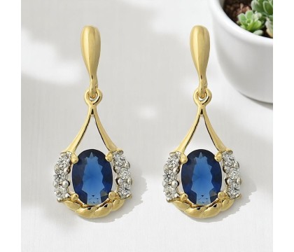 Boucles d'oreilles goutte oxyde de zirconium bleu roi Plaqué OR 750 3 microns 2 tons