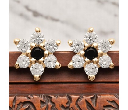 Boucles d'oreilles fleur d'oxyde de zirconium blancs et noir Plaqué OR 750 3 microns