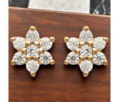 Boucles d'oreilles fleur sertie d'oxyde de zirconium Plaqué OR 750 3 microns
