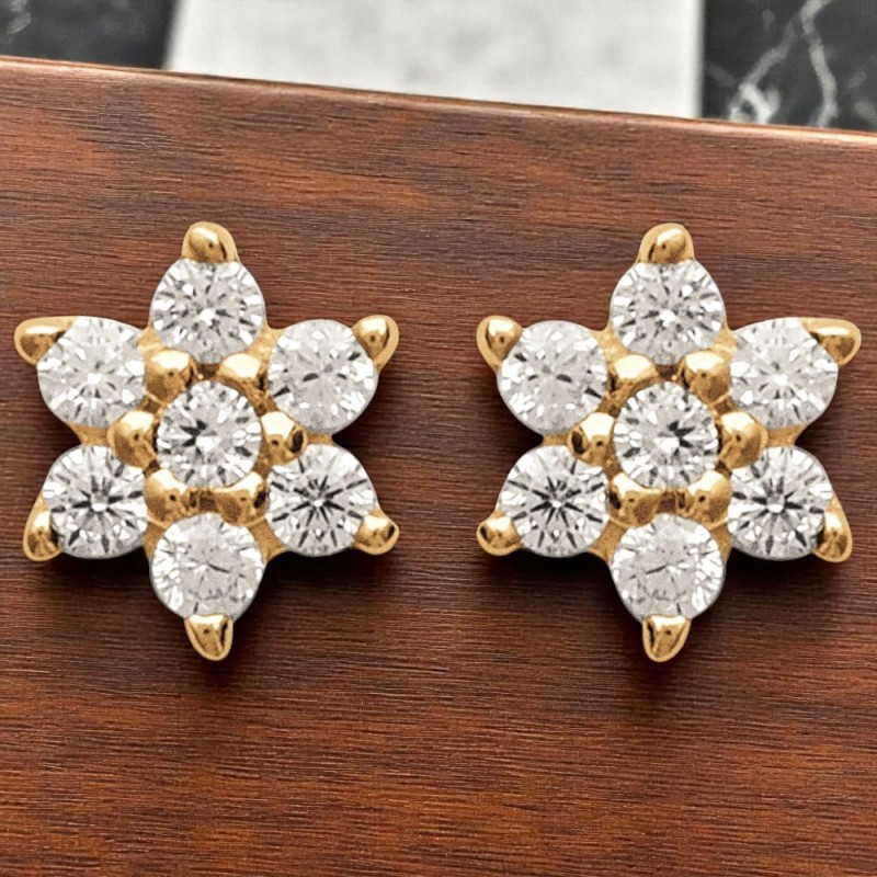 Boucles d'oreilles fleur sertie d'oxyde de zirconium Plaqué OR 750 3 microns