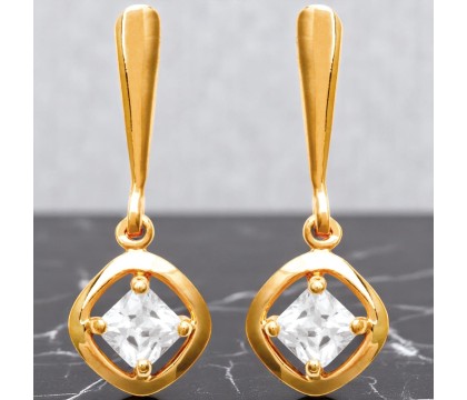 Boucles d'oreilles pendantes losange d'oxyde de zirconium Plaqué OR 750 3 microns