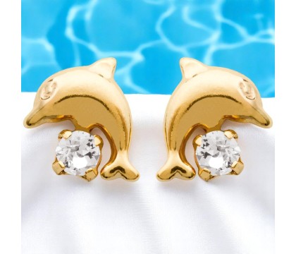 Boucles d'oreilles dauphin cristal blanc Plaqué OR 750 3 microns