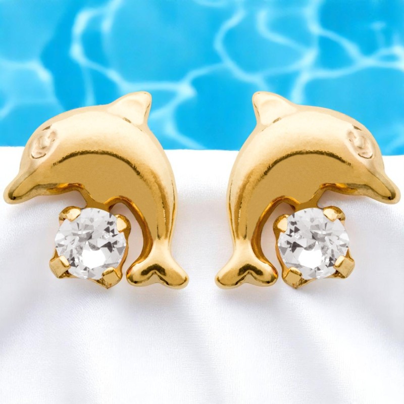 Boucles d'oreilles dauphin cristal blanc Plaqué OR 750 3 microns