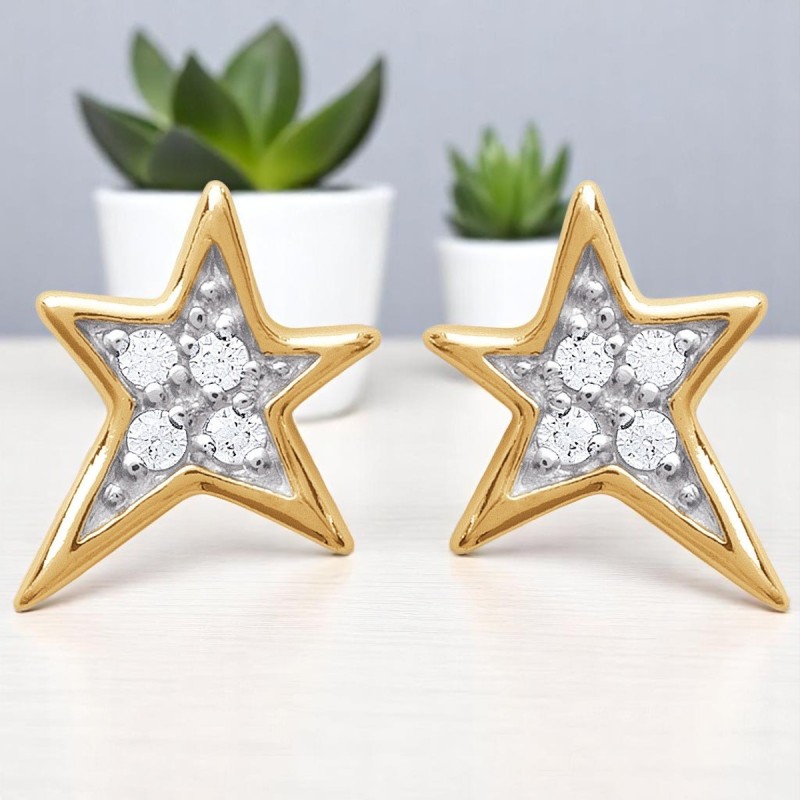 Boucles d'oreilles étoile oxyde de zirconium Plaqué OR 750 3 microns 2 tons