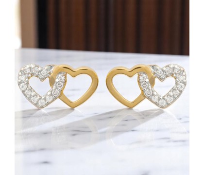 Boucles d'oreilles 2 coeurs enlacés oxyde de zirconium Plaqué OR 750 3 microns 2 tons