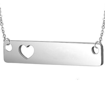 Collier coeur plaque ajourée gravure personnalisée prénom acier inoxydable poli