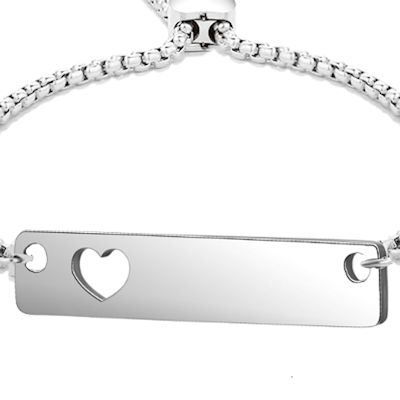 Bracelet coeur plaque gravure personnalisée ajouré acier inoxydable poli