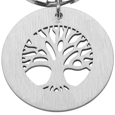 Porte-clés arbre de vie acier gravure personnalisée 4 prénoms