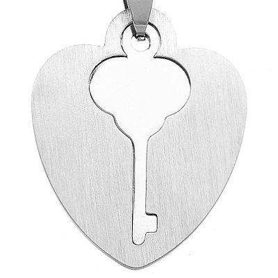Porte-clés coeur et clé plaque amovible acier inoxydable gravure personnalisée