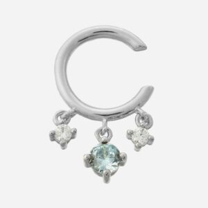 Bague oreille argent 925 3 zirconium pendants bleu rhodié