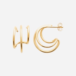 Boucles d'Oreilles 3 Anneaux Plaqué Or 750 3 Microns - Design Graphique