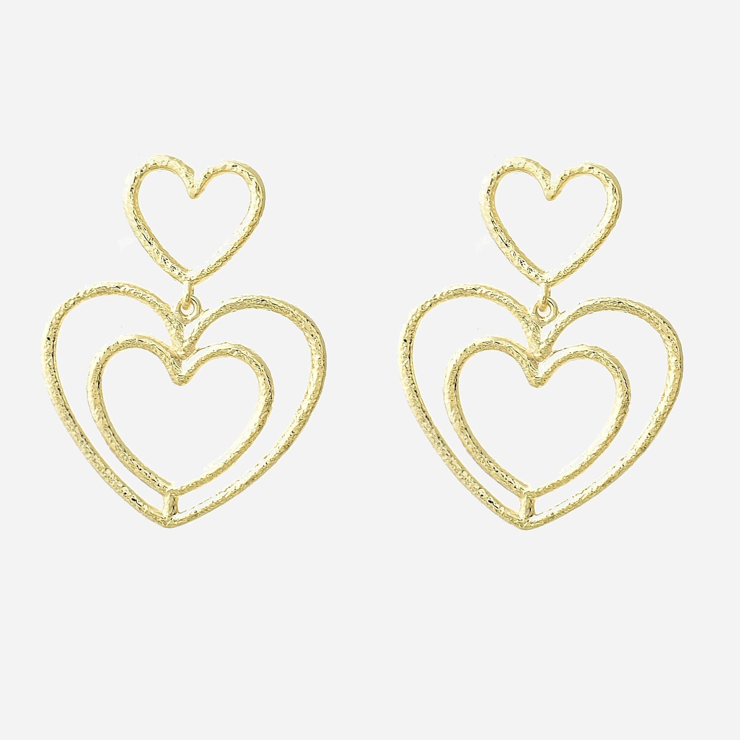 Boucles d'oreilles 3 coeurs plaqué or 3 microns cascade