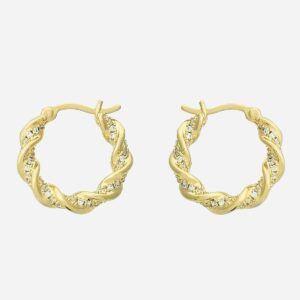 Boucles oreilles créoles plaqué or 750 torsade oxyde zirconium - Vue principale élégant glamour lumière