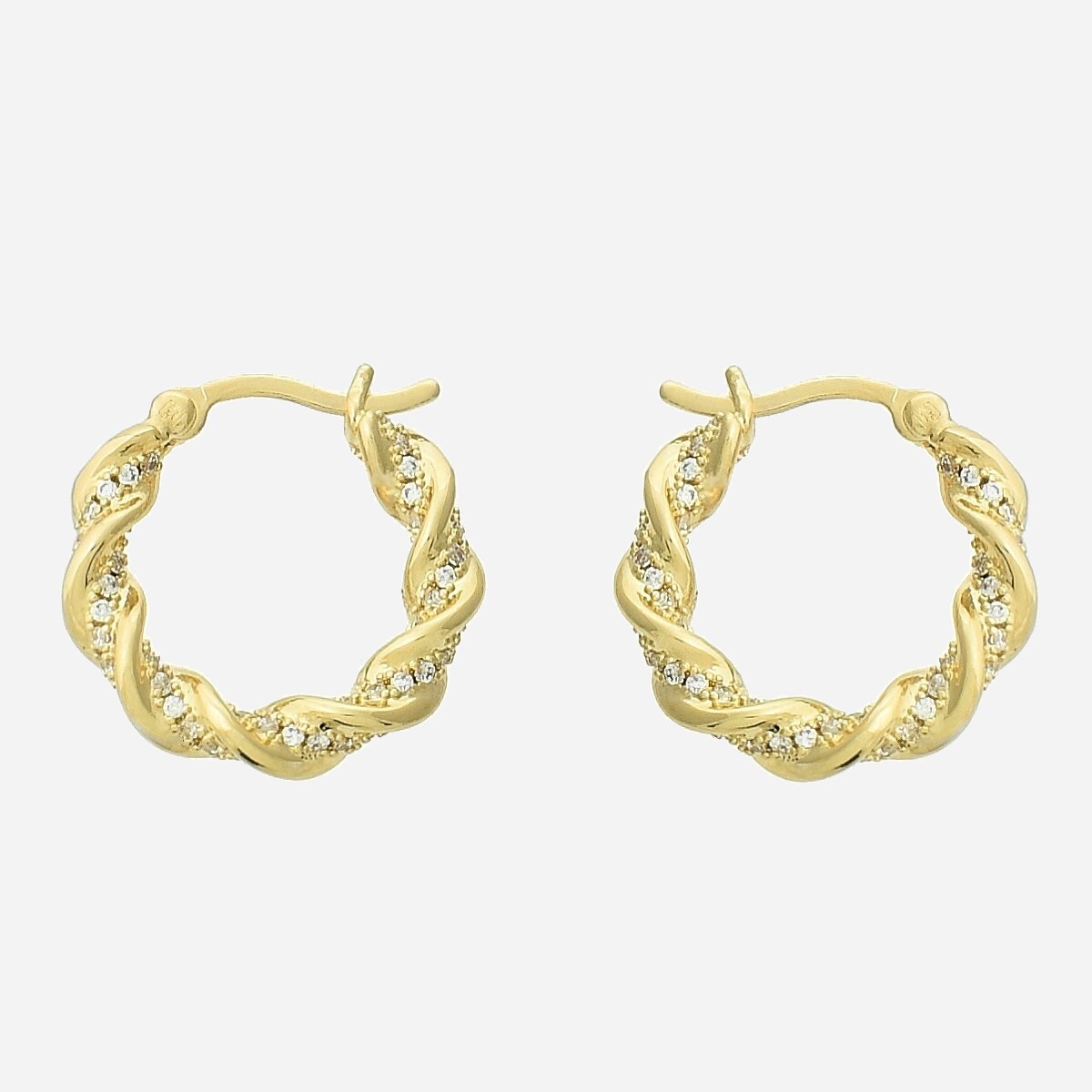 Boucles oreilles créoles plaqué or 750 torsade oxyde zirconium - Vue principale élégant glamour lumière