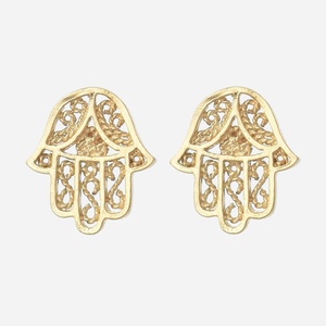 Boucles oreilles main Fatma plaqué or 750 Khamsa - Vue principale protection porte-bonheur
