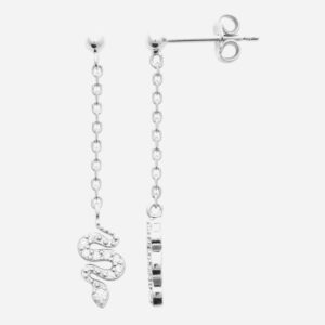 Boucles oreilles serpent argent 925 rhodié oxyde zirconium chaînette - Vue principale originalité