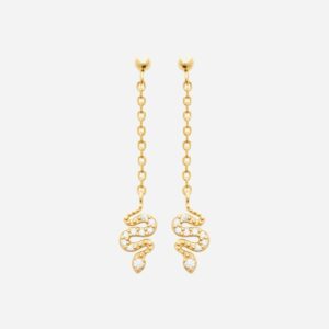 Boucles oreilles serpent plaqué or 750 oxyde zirconium chaînette - Vue principale élégance ultime