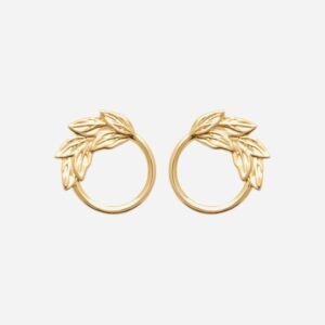 Boucles oreilles cercle motif feuille plaqué or 750 contour anneau