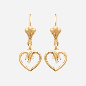 Boucles d'oreilles coeur plaqué or 750 3 branches oxyde de zirconium - Dormeuses vue principale
