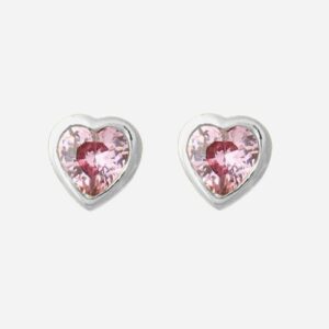 Boucles d'oreilles coeur oxyde de zirconium rose enfant argent 925 rhodié tendres romantiques