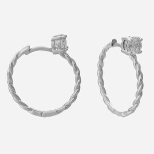 Boucles oreilles créole argent 925 rhodié oxyde zirconium torsadée - Vue principale féminine tendance