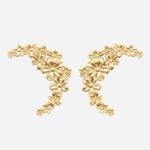 Boucles oreilles croissant lunaire plaqué or 750 fleurs - Vue principale élégance nature