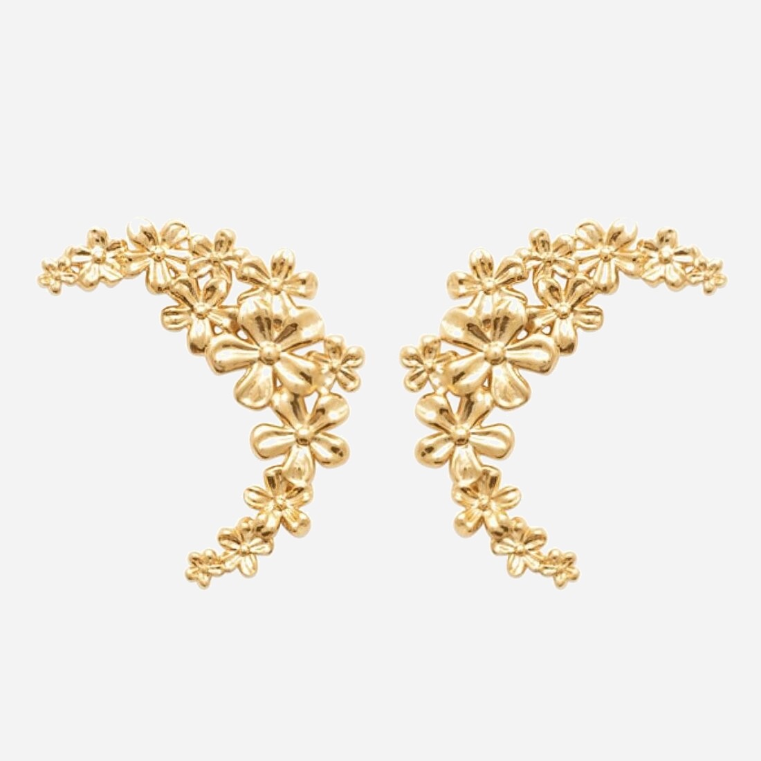 Boucles oreilles croissant lunaire plaqué or 750 fleurs - Vue principale élégance nature