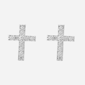 Boucles d'oreilles croix argent 925 rhodié serties zirconium