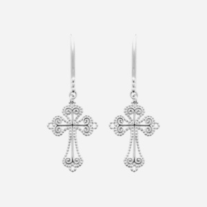 Boucles oreilles croix tréflée argent 925 rhodié - Vue principale foi protection