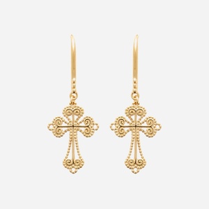 Boucles oreilles croix tréflée plaqué or 750 - Vue principale foi spiritualité