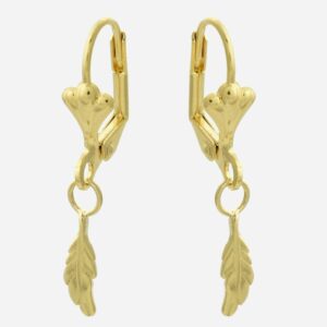 Boucles d'oreilles dormeuses plume pendante plaqué or 3 microns bohème légères