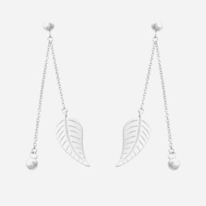 Boucles oreilles feuille argent 925 2 chaînes boule pendantes