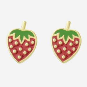 Boucles oreilles fraise plaqué or 750 émail coloré enfant - Vue principale gourmandes joyeuses