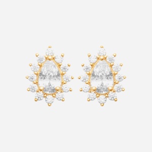 Boucles goutte plaqué or 750 style fleur oxyde de zirconium - Vue principale élégance florale