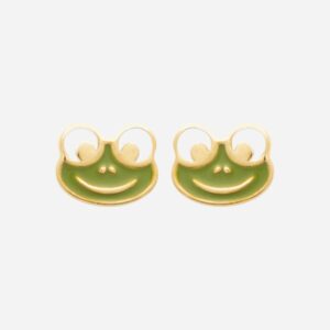 Boucles oreilles grenouille enfant émail coloré vert plaqué or 750 charme ludique