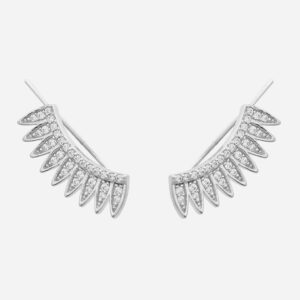 Boucles oreilles grimpantes couronne plumes argent 925 zirconium