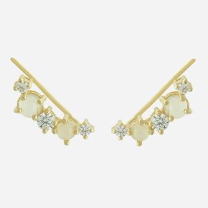 Boucles d'oreilles grimpantes pierre de lune plaqué or 3 microns contour lobe