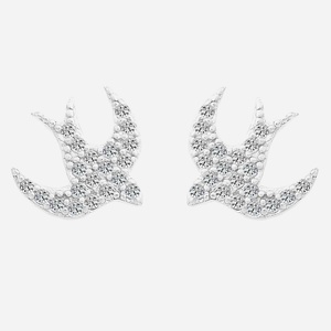 Boucles d'oreilles hirondelle serties d'oxydes de zirconium argent 925 rhodié printemps scintillantes