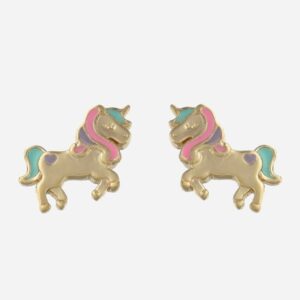 Boucles d'oreilles licorne émail coloré enfant plaqué or 3 microns magiques