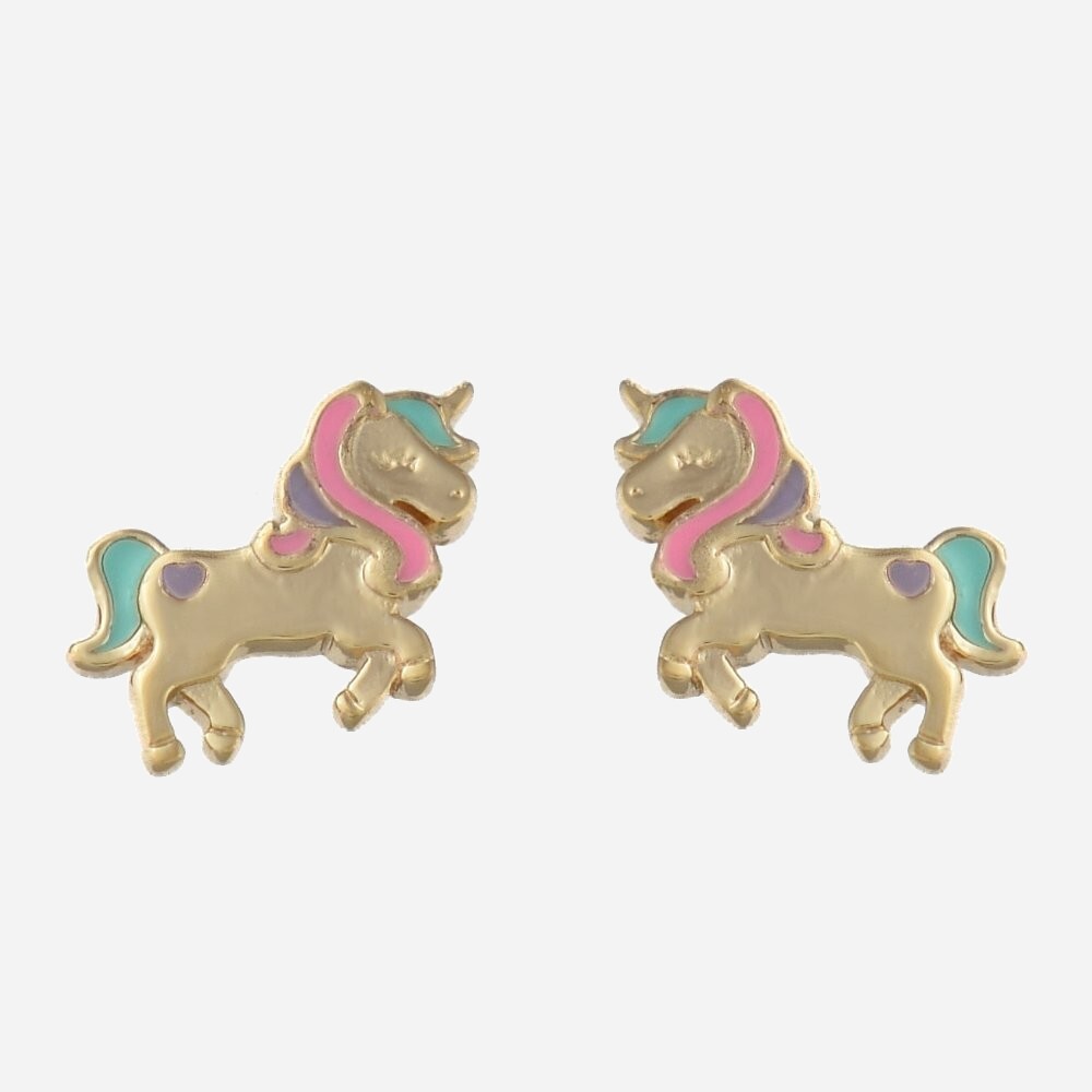 Boucles d'oreilles licorne émail coloré enfant plaqué or 3 microns magiques