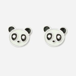 Boucles oreilles panda argent 925 émail coloré enfant rhodié