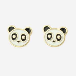 Boucles oreilles panda plaqué or 3 microns émail coloré enfant