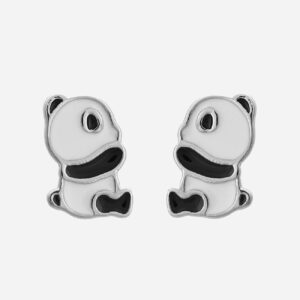 Boucles d'oreilles panda émail coloré blanc et noir enfant argent 925 rhodié mignonnes attendrissantes