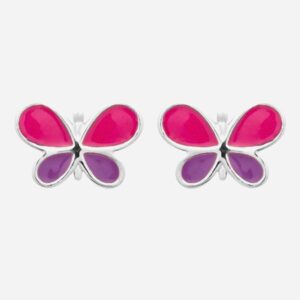Boucles papillon argent 925 rhodié émail coloré - Vue principale légèreté couleurs enfant