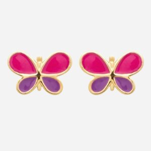 Boucles papillon plaqué or 750 émail coloré - Vue principale légèreté couleurs enfant